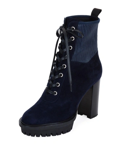 Gianvito Rossi Suede Stretch Platform Hiker Booties In Blue