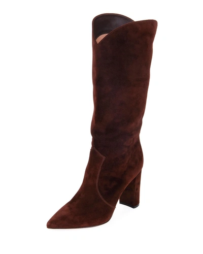 Gianvito Rossi Slouchy Suede Knee Boots, Brown