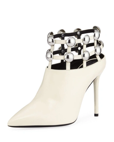 Alexander Wang Tina 105mm Leather Studded Grid Cage Booties In White