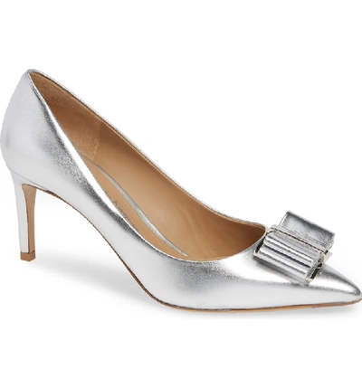 Ferragamo Zeri Metallic Bow Pumps In Silver ModeSens