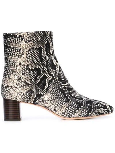 Loeffler Randall Gema Snake-print Leather Block-heel Booties In Graphite