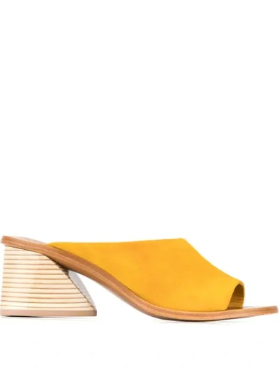 Mercedes Castillo Izar Suede Low-heel Architectural Slide Sandals In Yellow ,brown