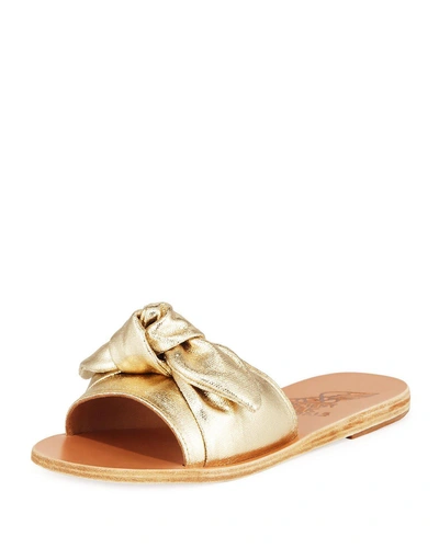 Ancient Greek Sandals Taygete Denim Bow Flat Slide Sandals In Gold