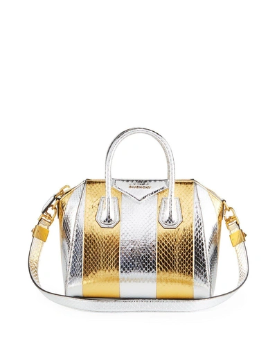 Givenchy Antigona Small Metallic Snakeskin Satchel Bag In Gold