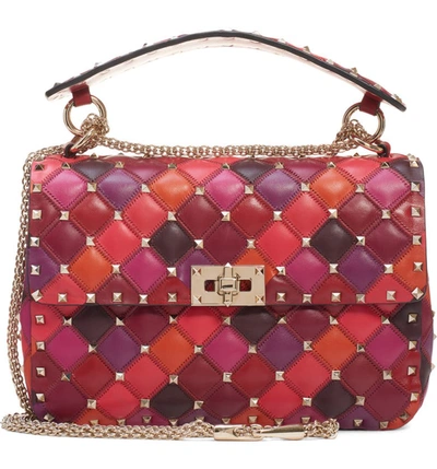 Valentino Garavani Spike. It Rockstud Medium Colorblock Leather Shoulder Bag In Rosso V Multi