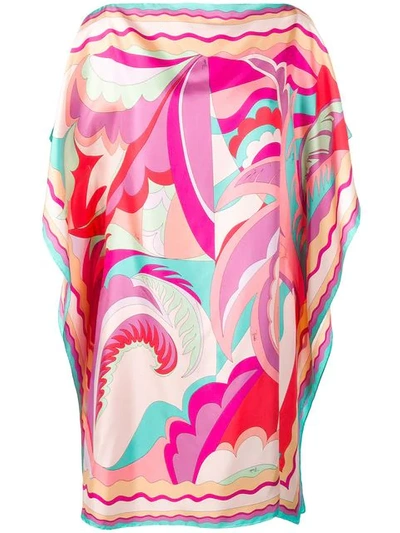 Emilio Pucci Acapulco Print Silk Short Beach Kaftan In Fuchsia