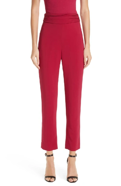 Cushnie Ruched-waist Fitted Skinny-leg Liquid Cady Pants In Camellia