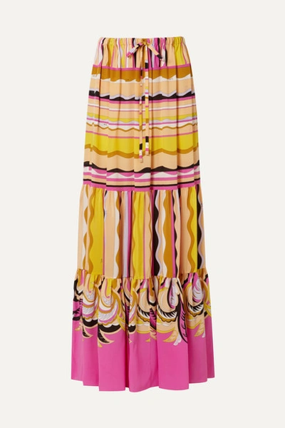 Emilio Pucci Printed Silk Crepe De Chine Maxi Skirt In Yellow