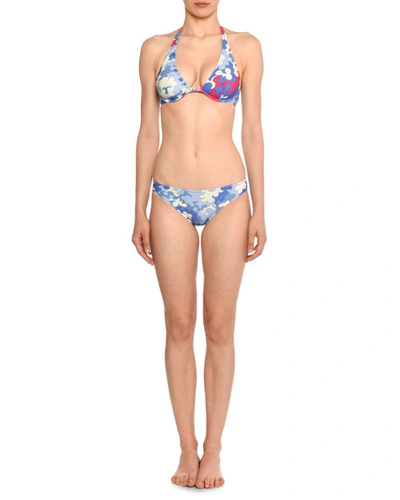 Emilio Pucci Halter Hydrangea-print Two-piece String Bikini Set In Purple/blue