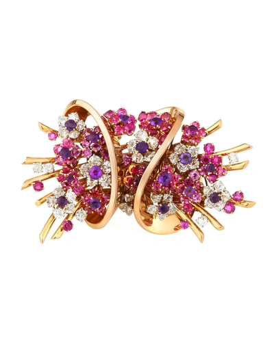 Hays Worthington Vintage Mauboussin 18k Rose Gold Diamond, Sapphire & Amethyst Brooch