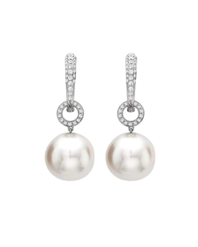 Kiki Mcdonough Bridal 18k White Gold, Diamond & Pearl Hoop Drop Earrings In White/gold