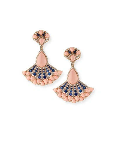 Andreoli 18k Angel Skin Coral, Sapphire & Diamond Earrings