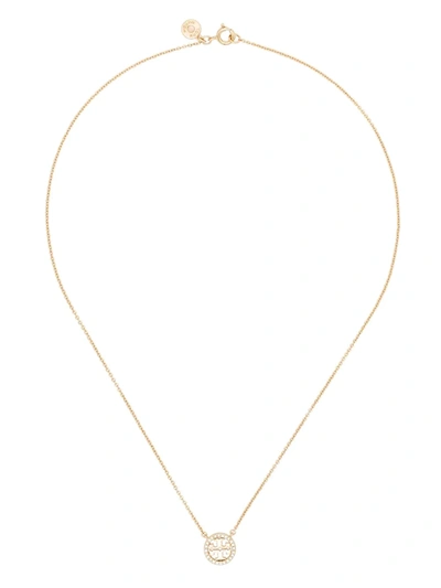 Tory Burch Delicate Crystal Logo Pendant Necklace In Gold