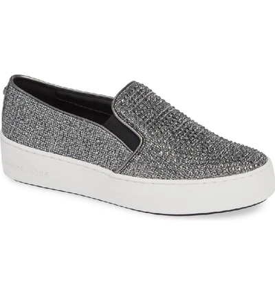 Michael Michael Kors Trend Glitter Mesh Slip-on Sneakers In Black/ Silver