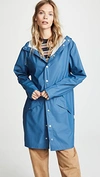 Rains Long Rain Jacket In Faded Blue