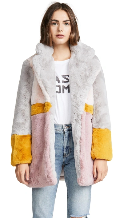 Apparis Lisa Colorblock Faux Fur Coat In Multicolor