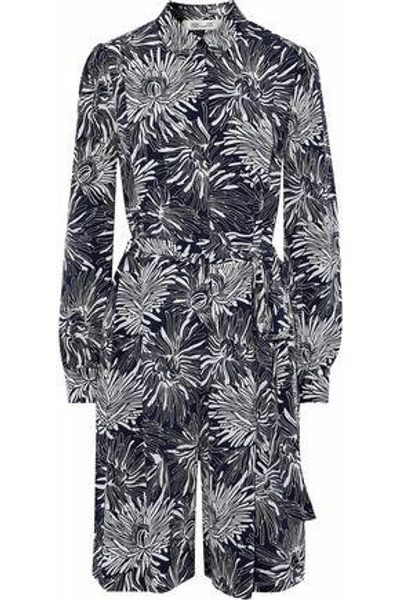 Diane Von Furstenberg Woman Floral-print Silk Crepe De Chine Playsuit Navy