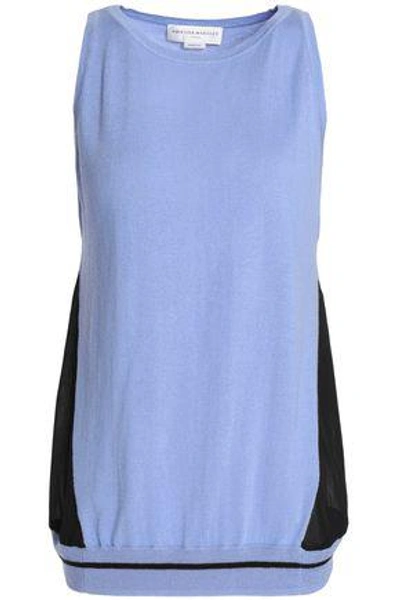 Amanda Wakeley Woman Ray Voile-paneled Silk, Wool And Cashmere-blend Top Light Blue