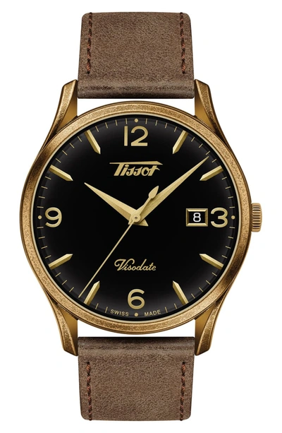 Tissot Heritage Visodate Leather Strap Watch, 40mm In Black/brown