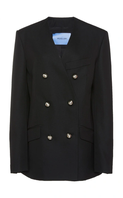 Mugler Wool Tailoring Double-breasted Jacket In Black