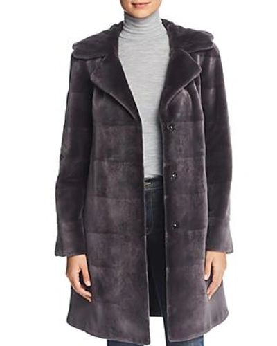 Maximilian Furs Reversible Hooded Sheared Mink Fur Coat In Light Grey