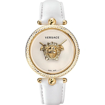 Versace Palazzo Empire Yellow-gold And Leather Watch In Nero