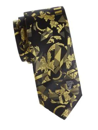 Versace Textured Abstract Silk Tie In Yellow