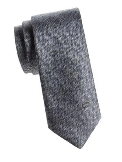 Versace Textured Striped Silk Tie In Grey