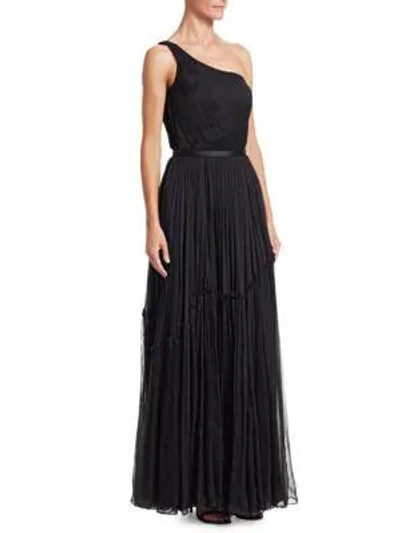 Stella Mccartney Plisse Chiffon One-shoulder A-line Gown In Black