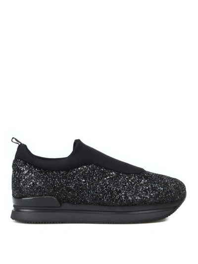 Hogan H222 Scuba And Metallic Glitter Slip-ons In Black