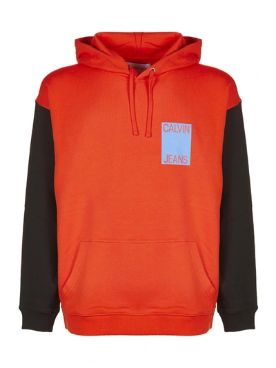 Calvin Klein Jeans Est.1978 Logo Hoodie In Arancio Nero Bluette