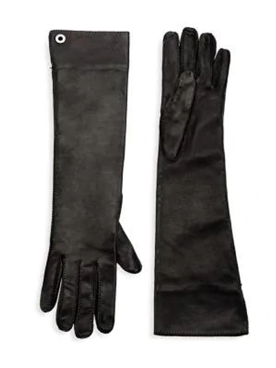 Loro Piana Long Leather Gloves In Black