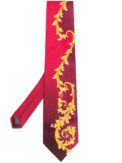 Versace Vintage 1990's Baroque Print Tie - Red