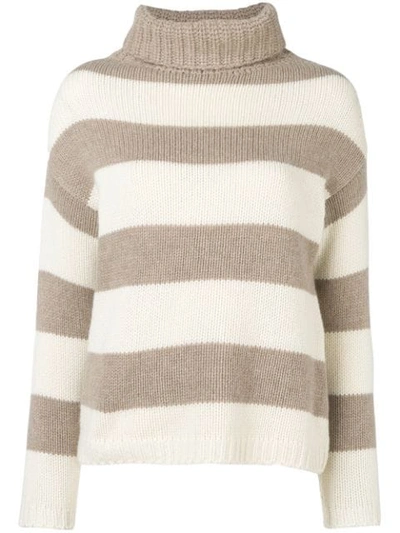 Aragona Striped Roll Neck Sweater - Brown
