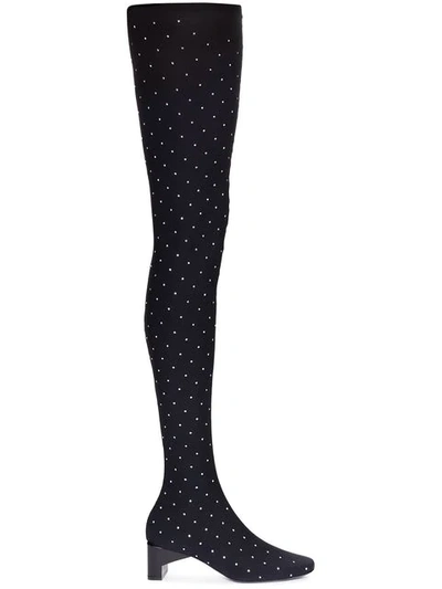 Alyx Embellished Blondie Thigh High Boots In Black