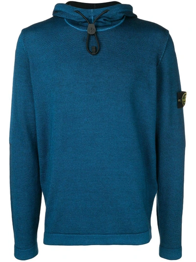 Stone Island Logo Patch Hooded Jumper In Blue