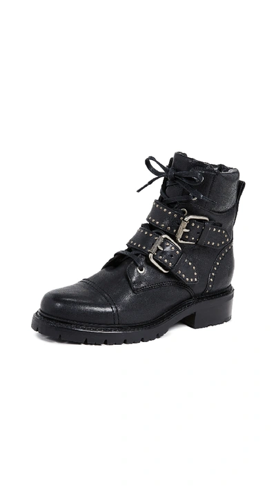 Frye Samantha Studded Buckle Leather Hiking Boots In Black