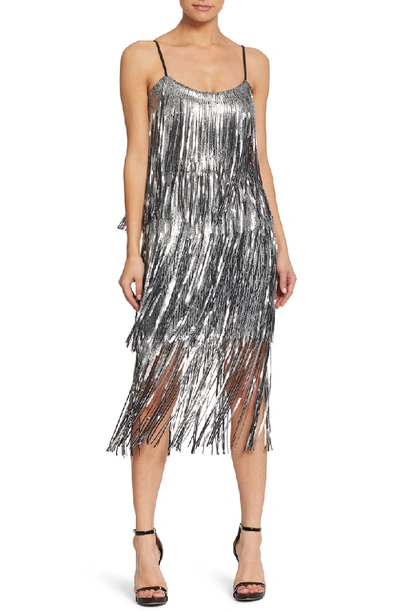 Dress The Population Roxy Sequin Fringe Sleeveless Dress In Gunmetal