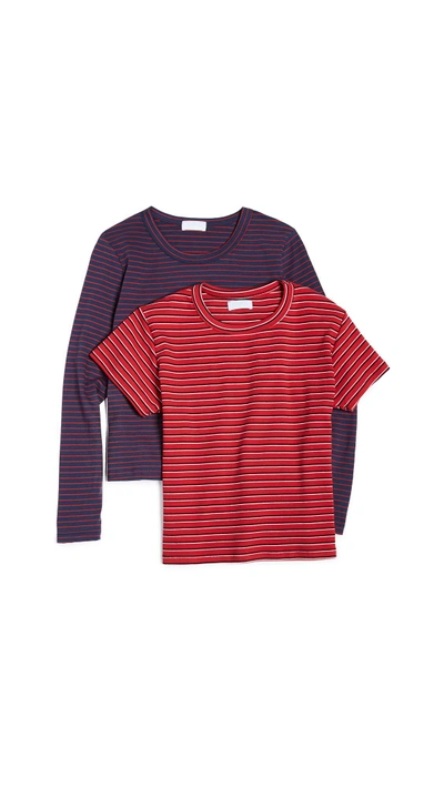 Liana Clothing The Vintage Stripe Essentials Tee 2 Pack In Navy & Red Stripe Combo