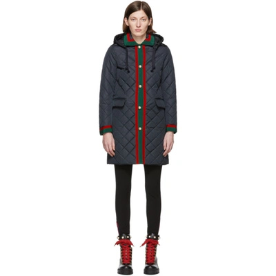 Gucci Web Quilted Coat In 4085 Navy