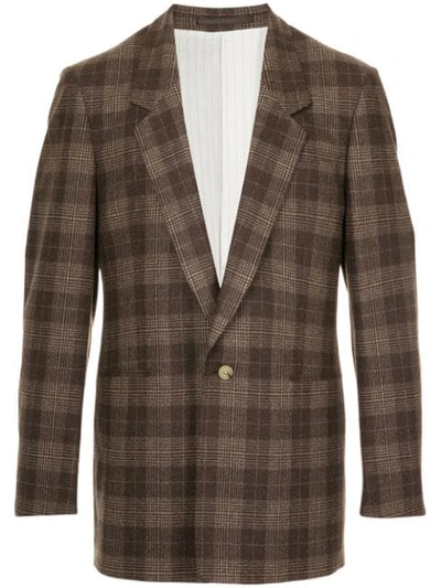 E. Tautz Plaid Fitted Blazer In Brown