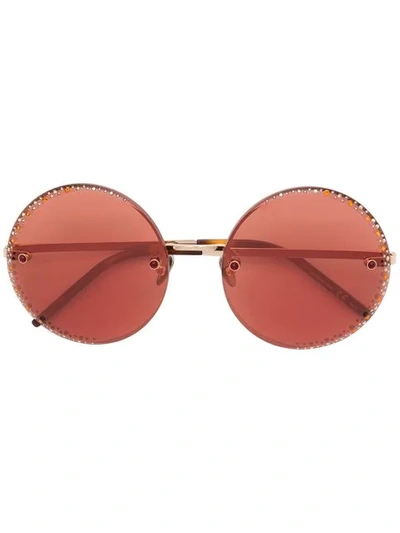 Pomellato Eyewear Rhinestone Embellished Round Sunglasses In Brown