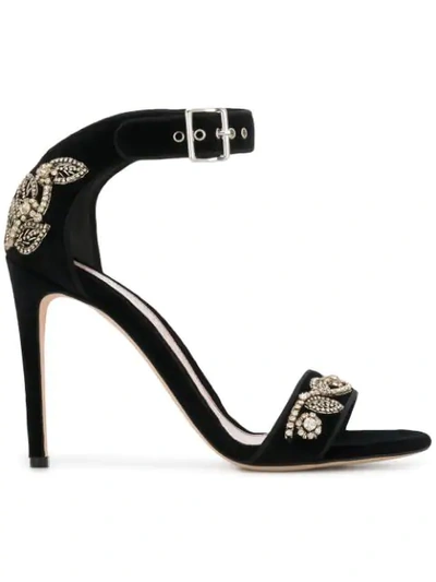 Alexander Mcqueen Crystal Embroidered Sandals In Black