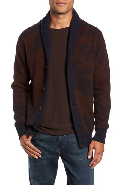 Billy Reid Peacock Shawl Collar Wool Blend Cardigan In Navy/ Rust