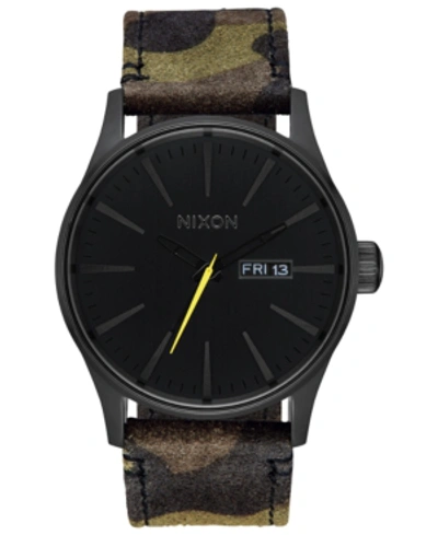 Nixon Men's Sentry Leather/canvas Strap Watch 42mm In Camo/ Black