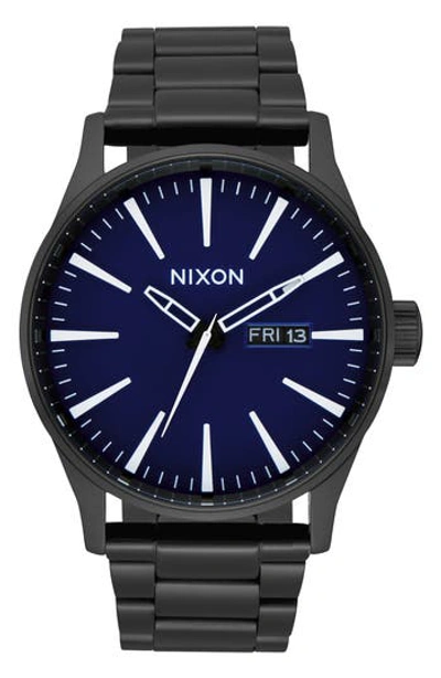 Nixon Men's Sentry Stainless Steel Bracelet Watch 42mm In Black/ Dark Blue/ Black