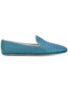 Bottega Veneta Woven Texture Loafers In Blue