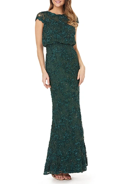 Js Collections Sequin Lace Blouson Gown In Green