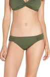 Tommy Bahama Side Shirred Hipster Bikini Bottoms In Dark Tea Leaf