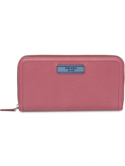 Prada Logo-patch Zipped Wallet In Pink